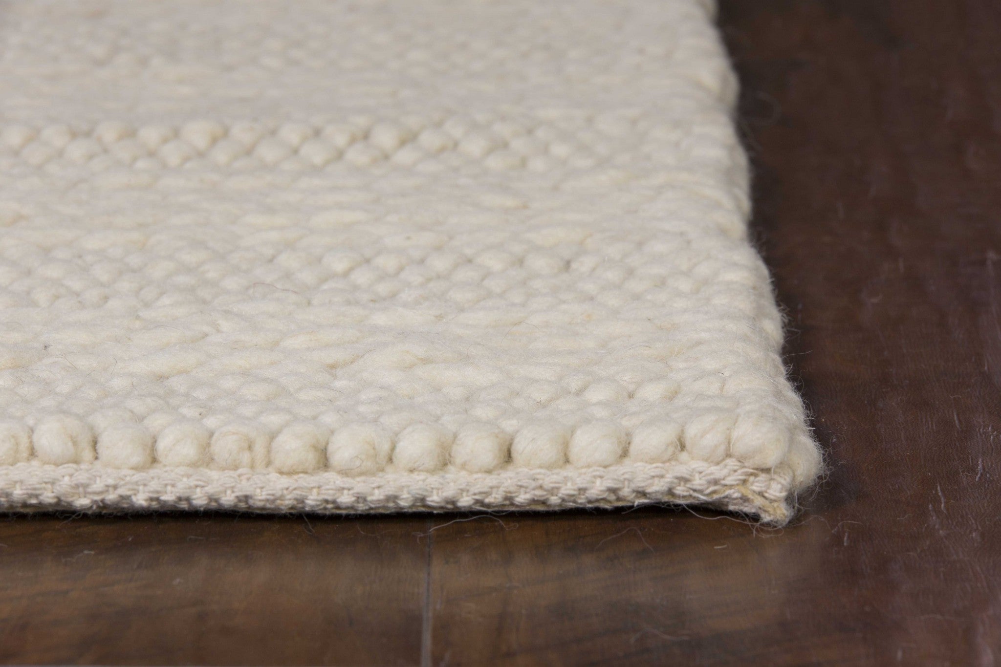 3' X 5' Ivory And White New Zealand Lambs Wool Striped Hand Woven Area Rug