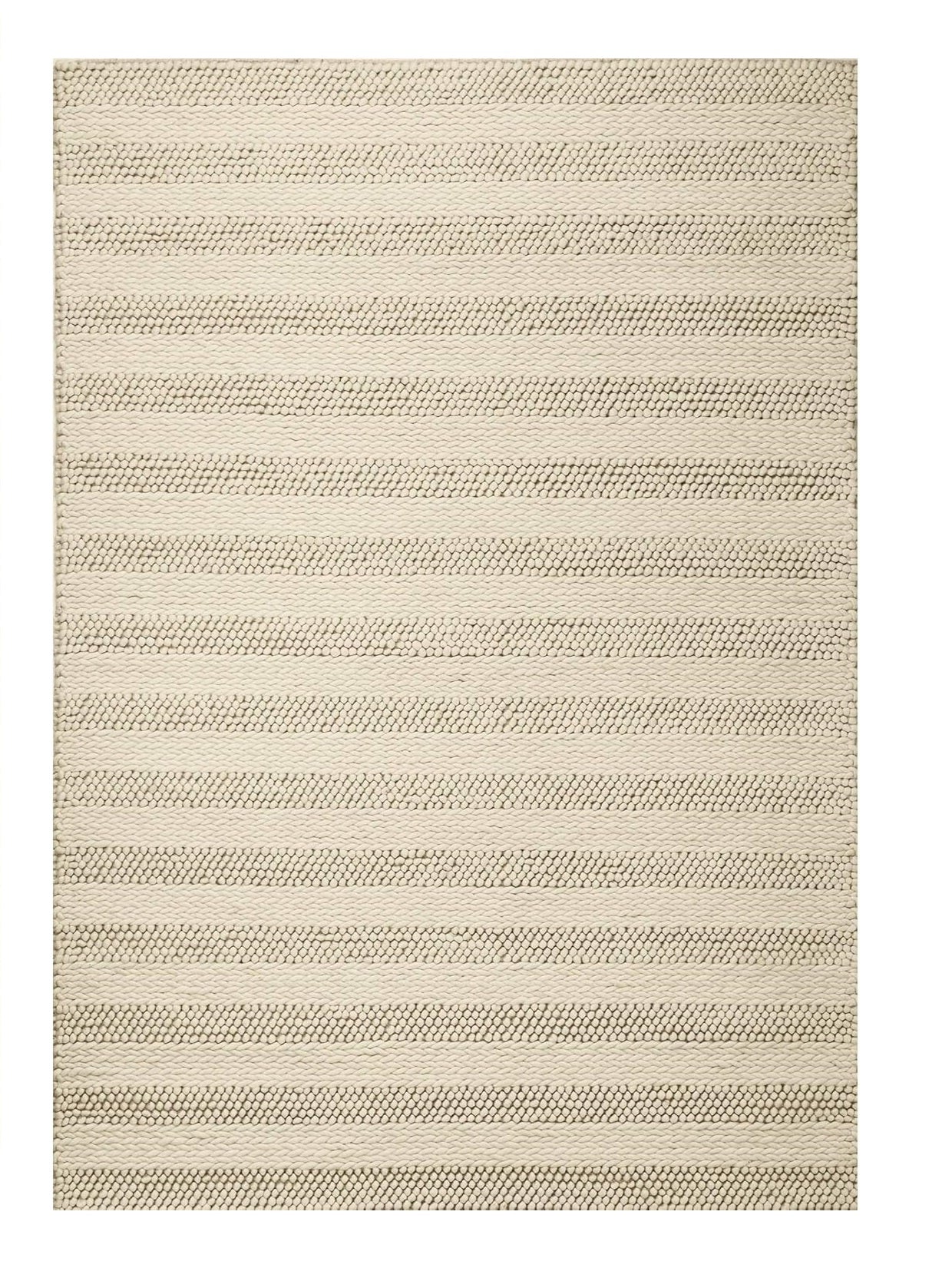 3' X 5' Ivory And White New Zealand Lambs Wool Striped Hand Woven Area Rug