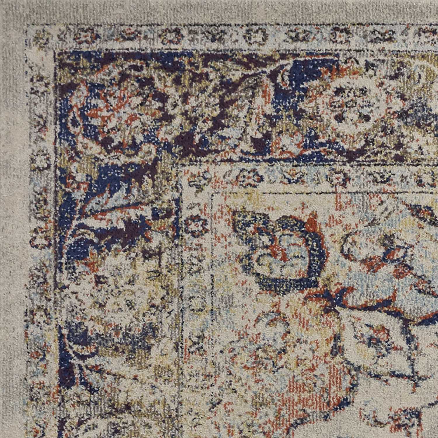 5' X 8' Ivory Blue And Orange Medallion Area Rug