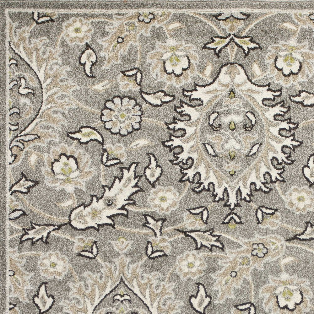 7' X 9' Gray And Ivory Floral Medallion Area Rug With UV Protection