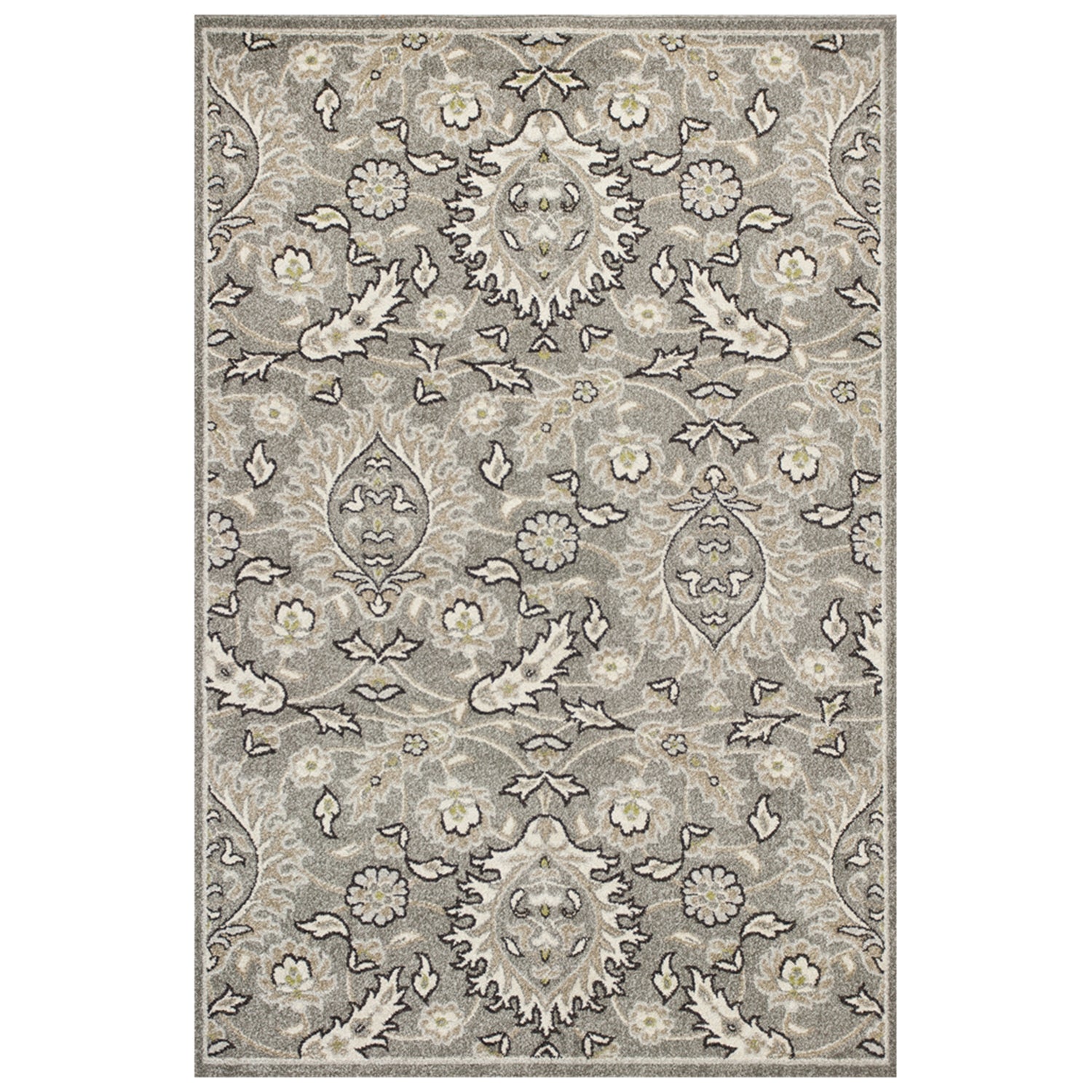 7' X 9' Gray And Ivory Floral Medallion Area Rug With UV Protection