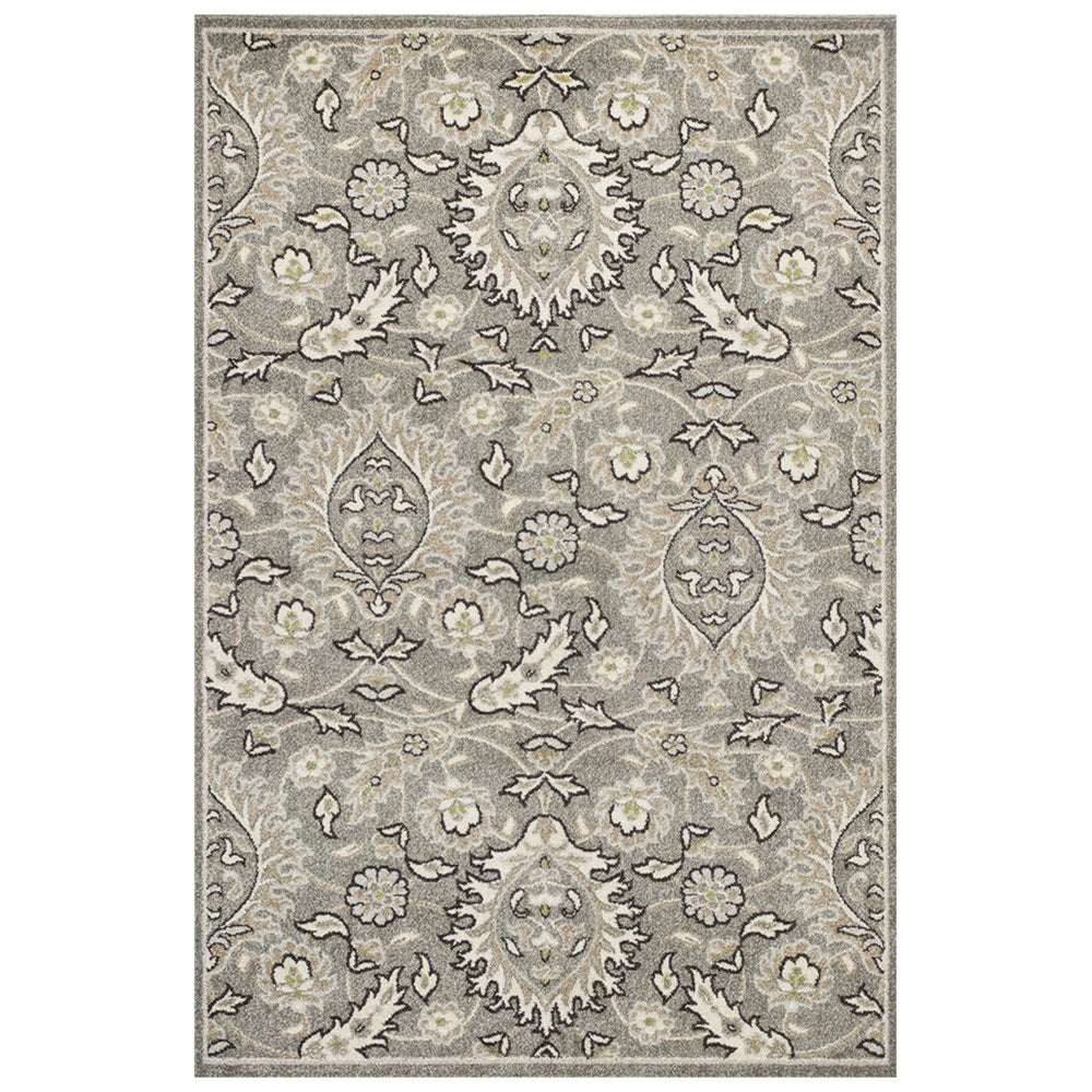 7' X 9' Gray And Ivory Floral Medallion Area Rug With UV Protection