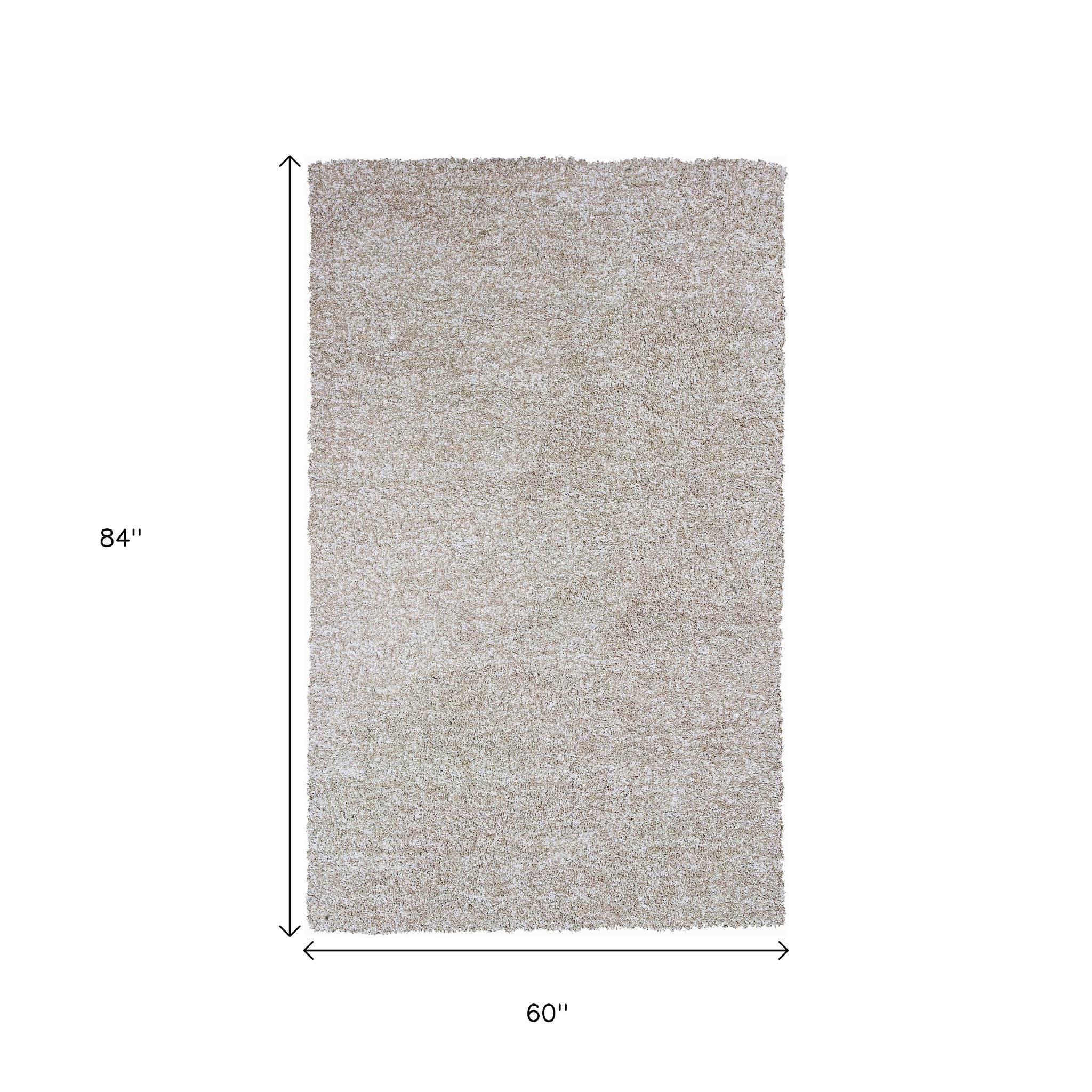 5' X 7' Ivory Shag Hand Woven Area Rug