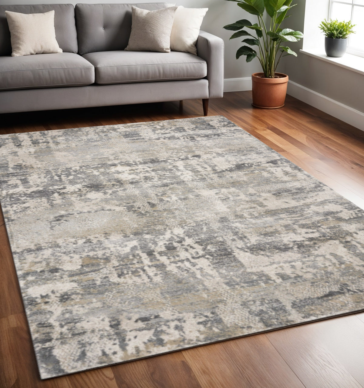 5' X 8' Gray And Tan Abstract Area Rug