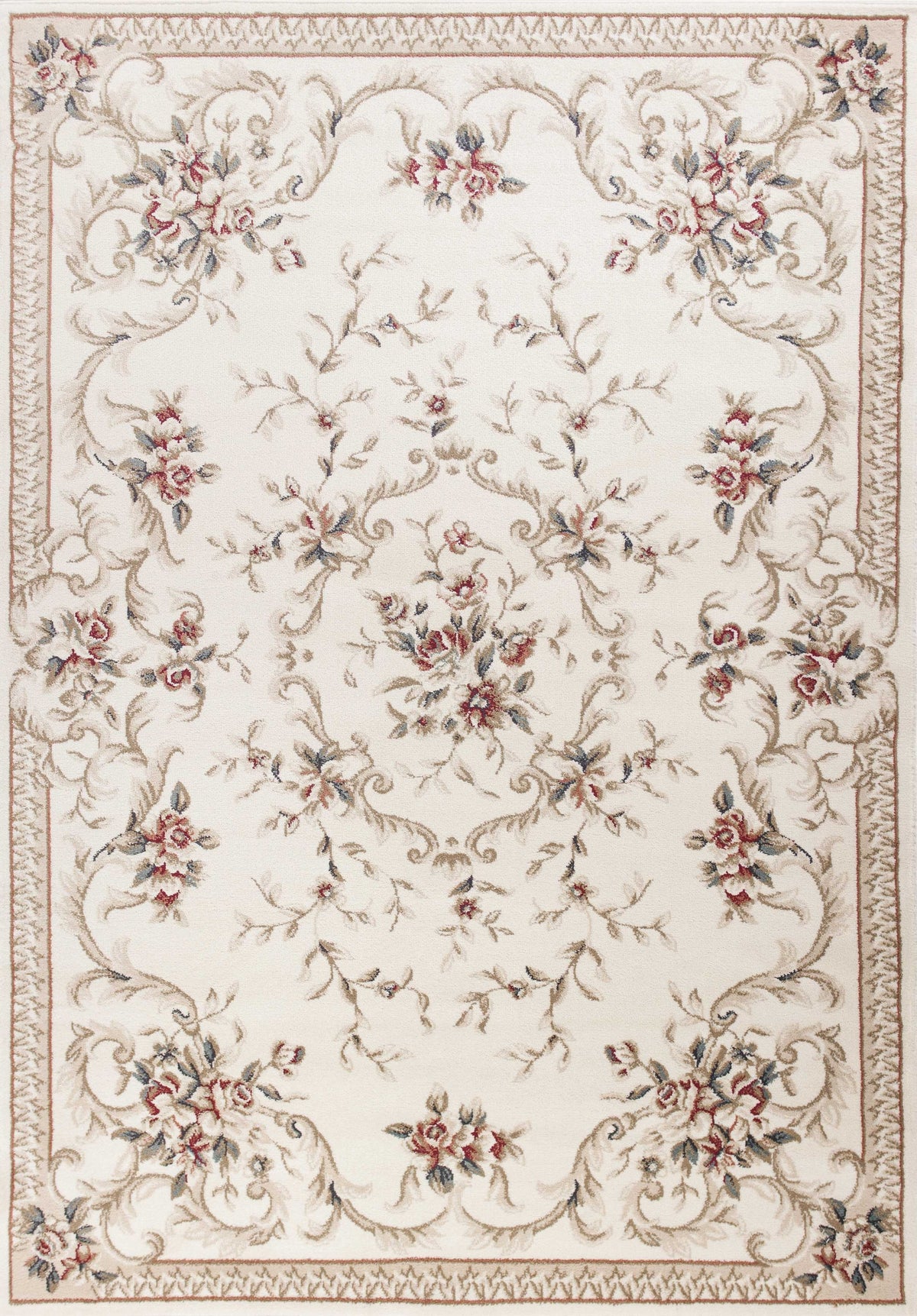 8' X 10' Ivory Red And Green Floral Medallion Area Rug