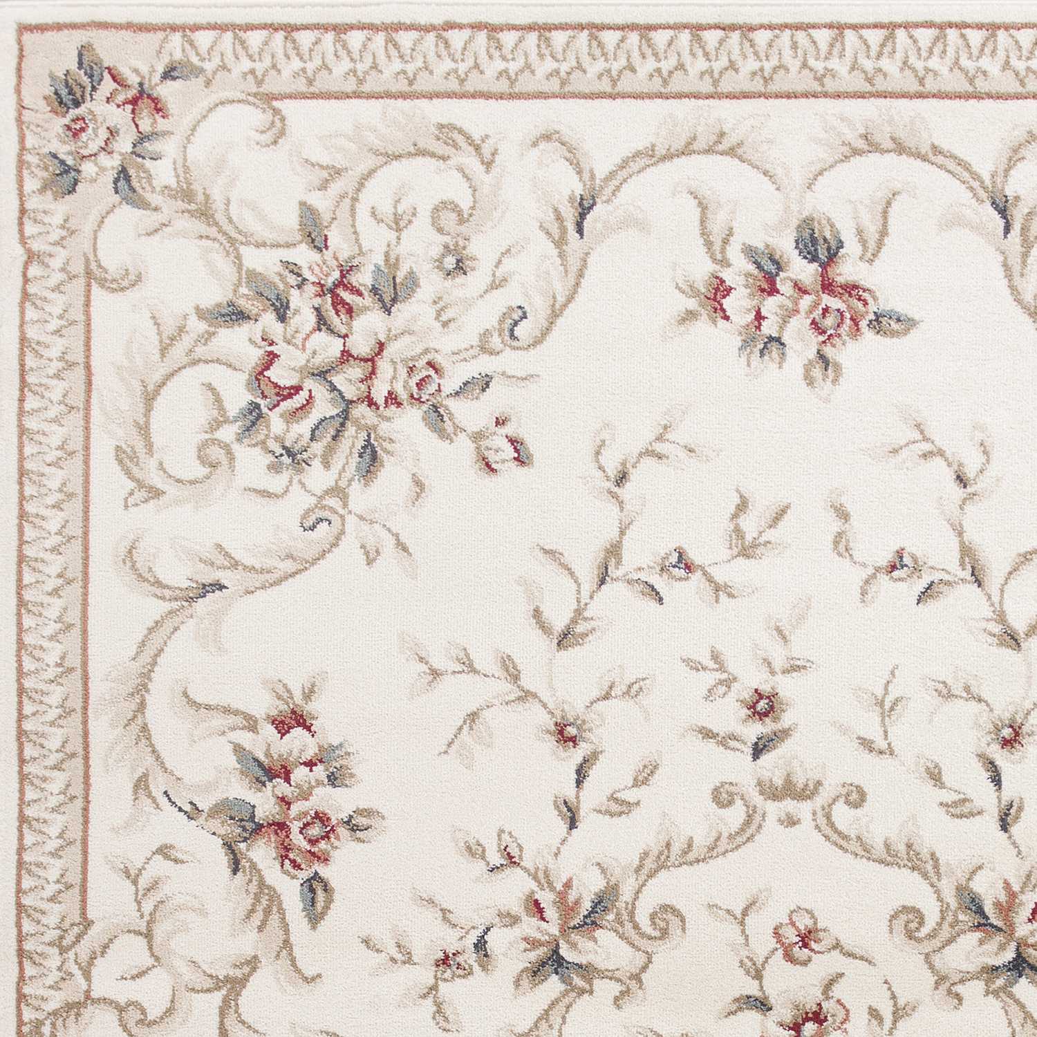 8' X 10' Ivory Red And Green Floral Medallion Area Rug