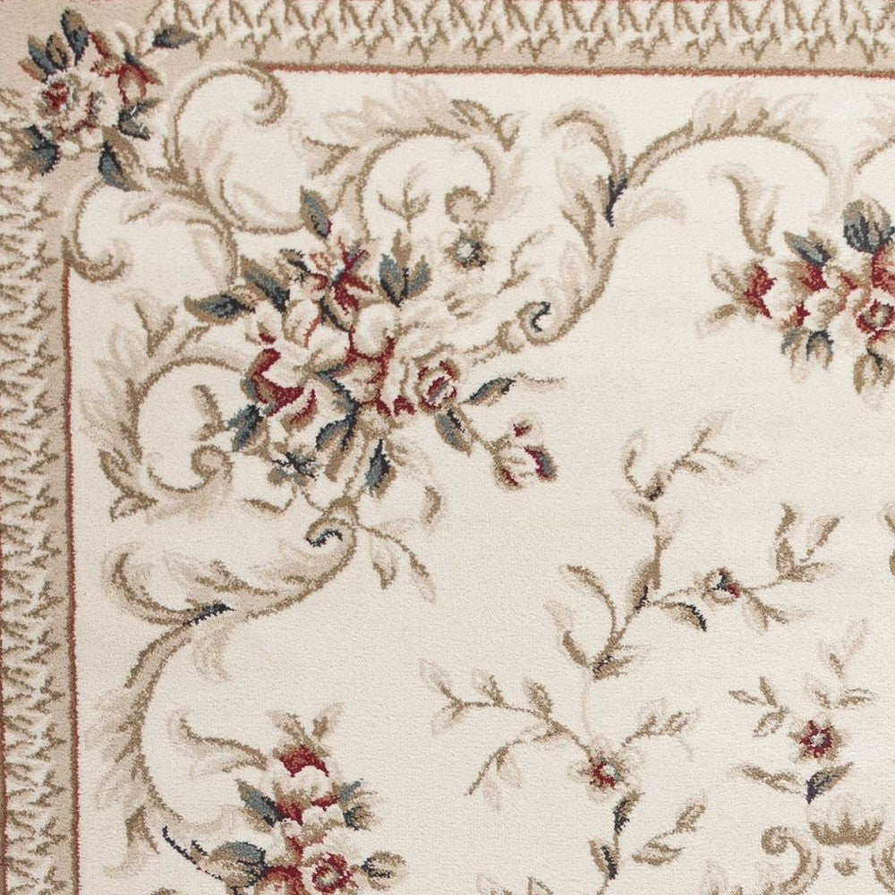 8' X 10' Ivory Red And Green Floral Medallion Area Rug