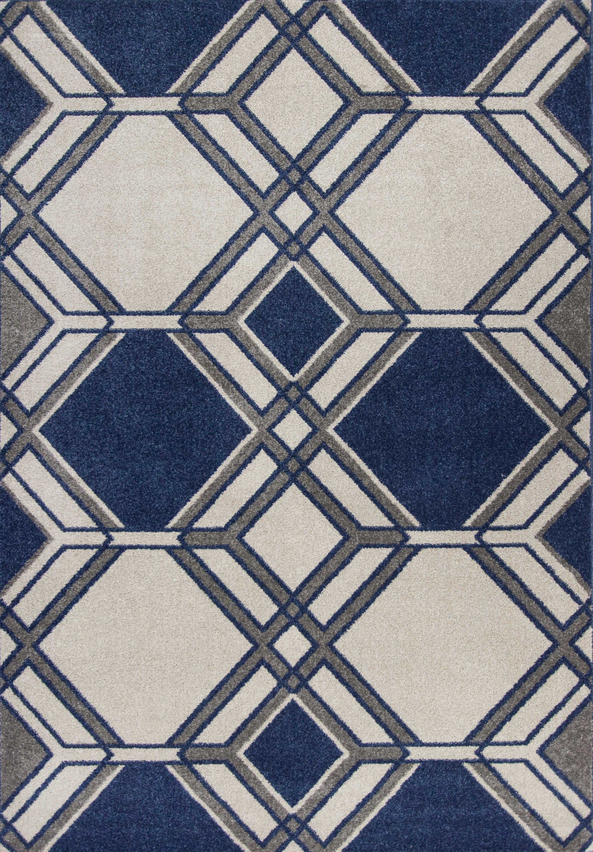 8' X 11' Blue Ivory And Gray Geometric Area Rug
