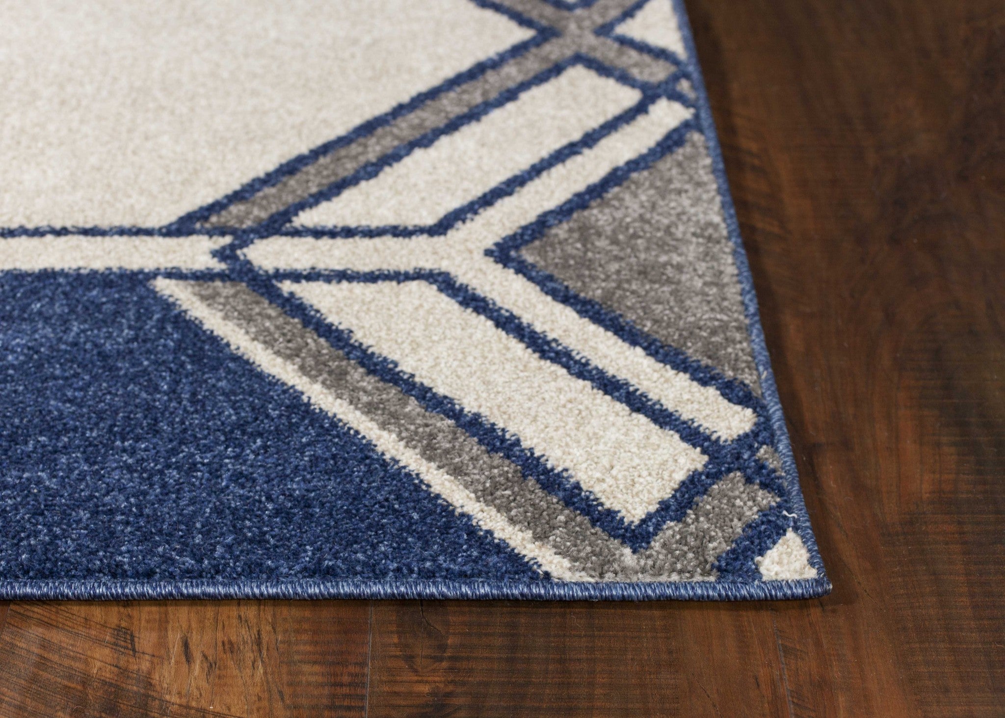 8' X 11' Blue Ivory And Gray Geometric Area Rug
