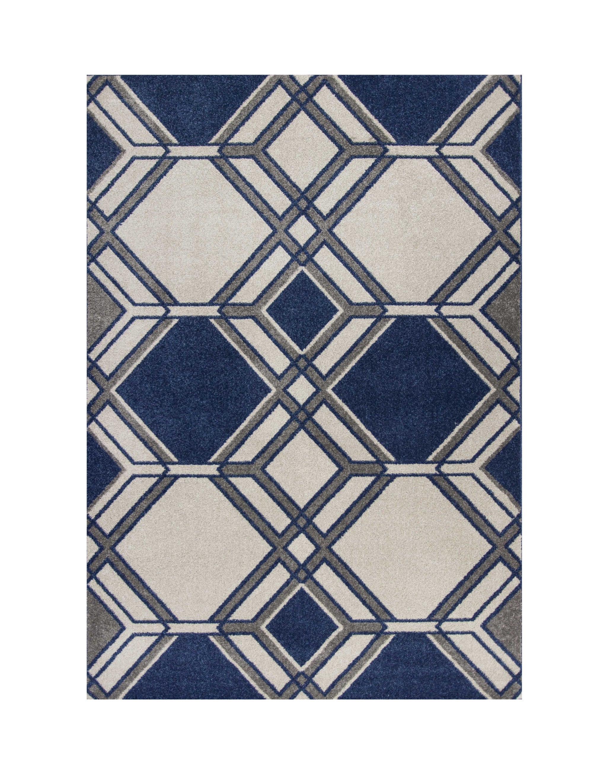 8' X 11' Blue Ivory And Gray Geometric Area Rug