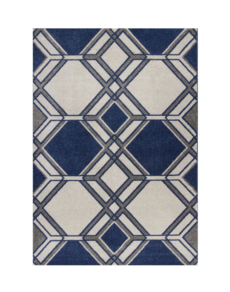 8' X 11' Blue Ivory And Gray Geometric Area Rug