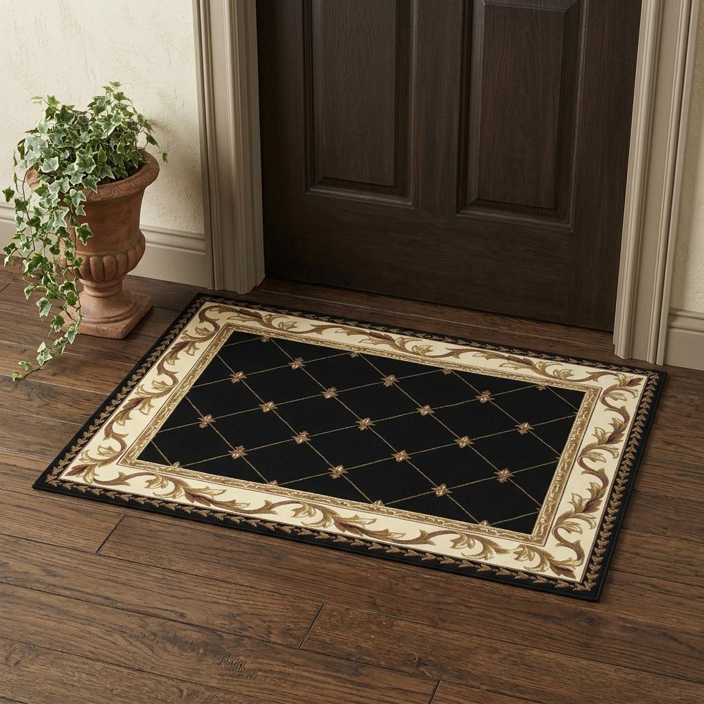 2' X 3' Brown Black And Ivory Floral Vines Area Rug