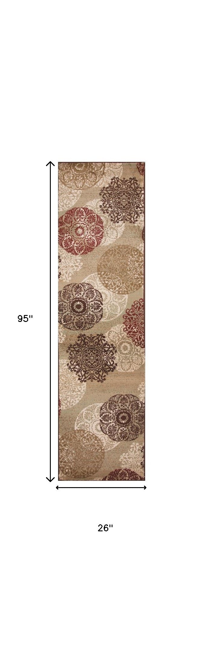 8' Sage Brown And Ivory Floral Medallion Runner Rug