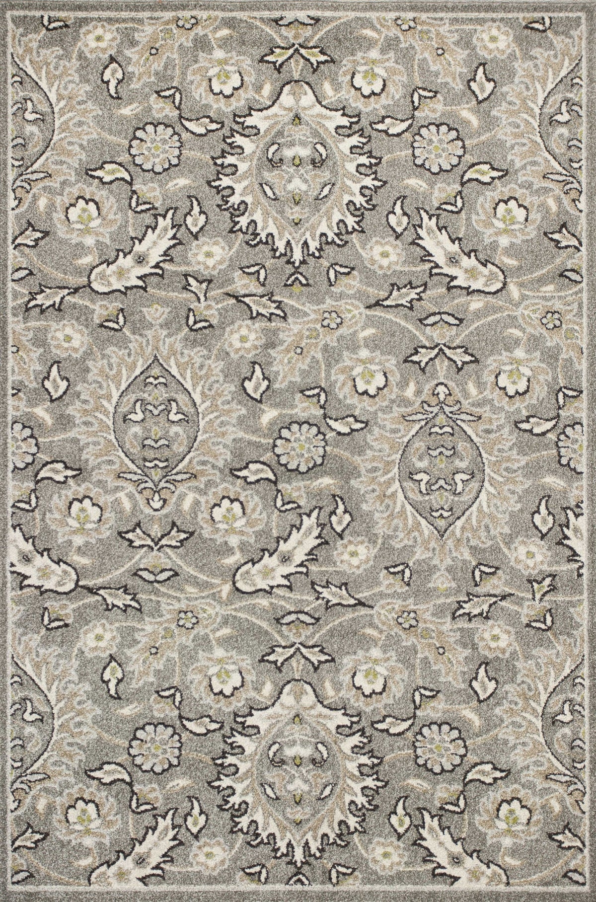 5' X 8' Gray And Ivory Floral Medallion Area Rug