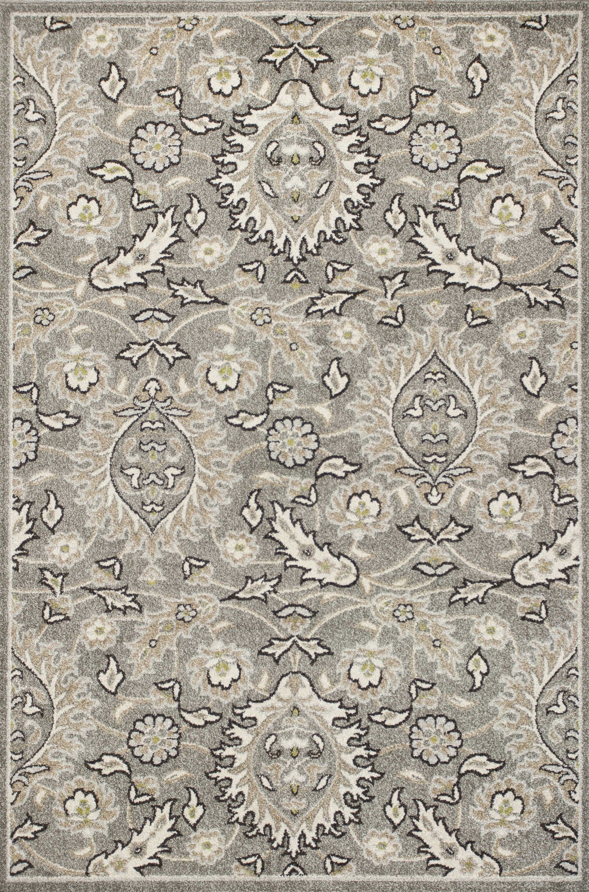 5' X 8' Gray And Ivory Floral Medallion Area Rug