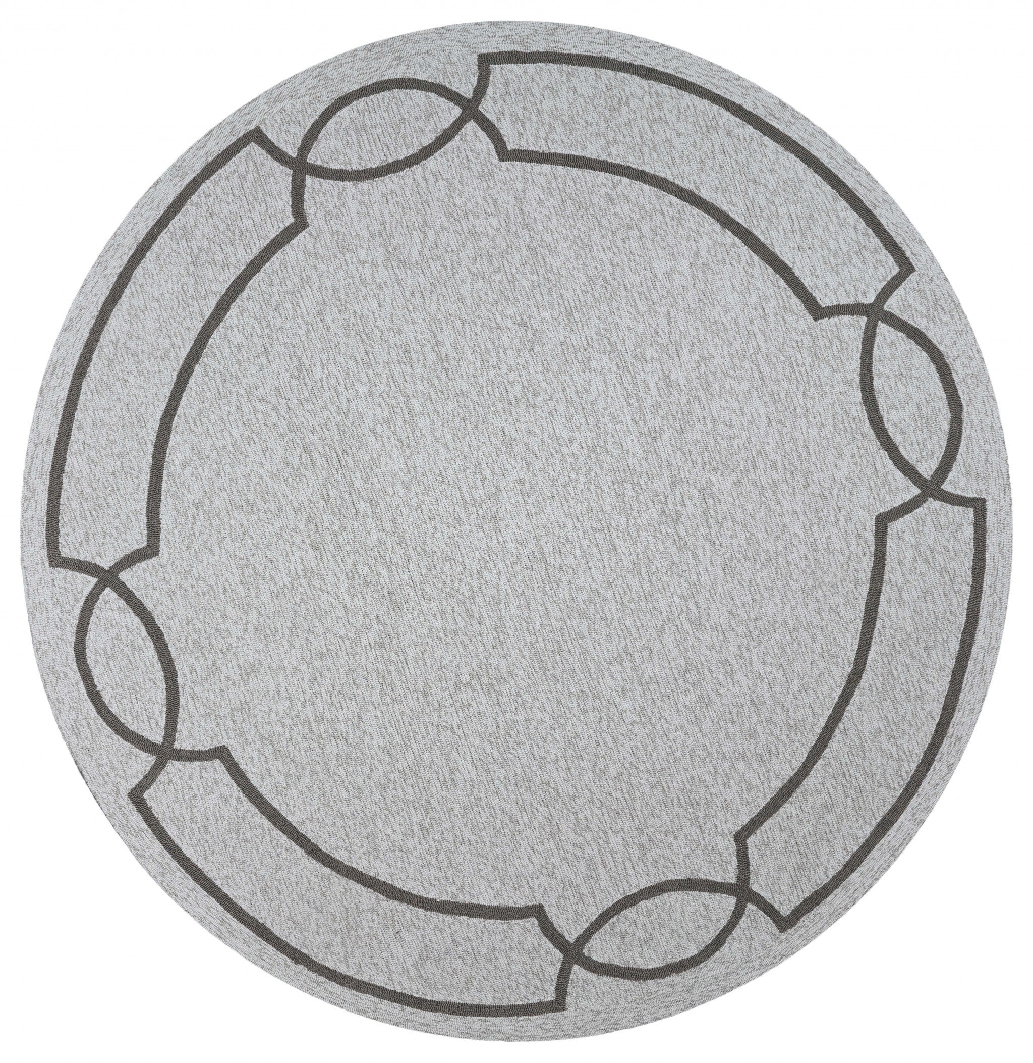 7' Ivory And Brown Round Geometric Handmade Indoor Outdoor Area Rug