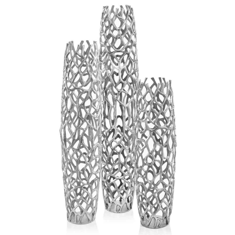 47" Aluminum Silver Twigs Cylinder Floor Vase