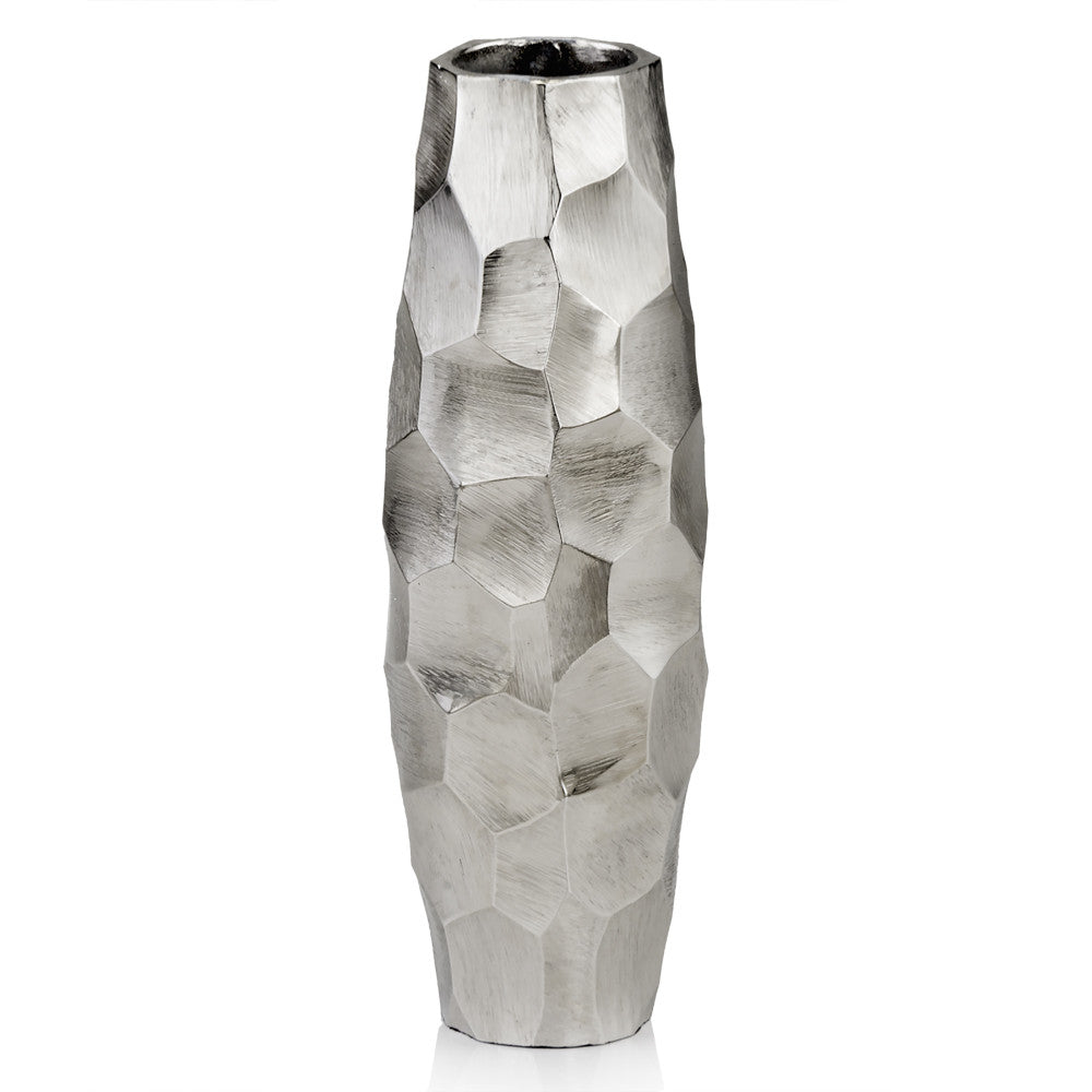 14" Aluminum Silver Cylinder Table Vase
