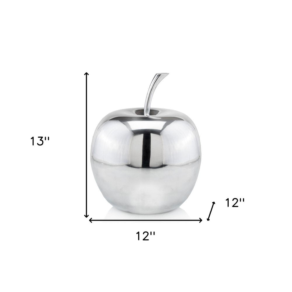 11" Silver Buffed Aluminum Decorative Apple Tabletop Sculpture