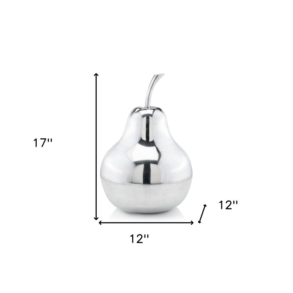 11" Silver Buffed Aluminum Decorative Pear Tabletop Sculpture