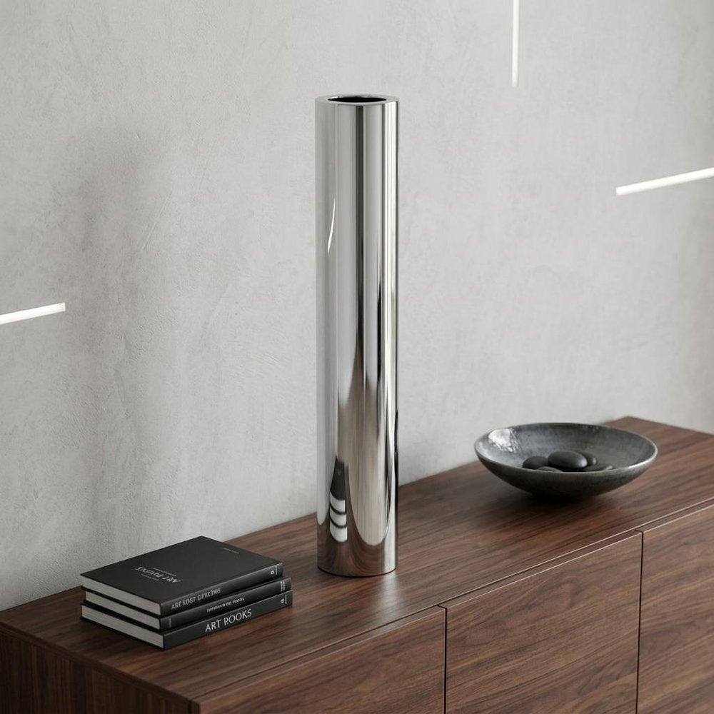 56" Silver Aluminum Cylinder Table Vase