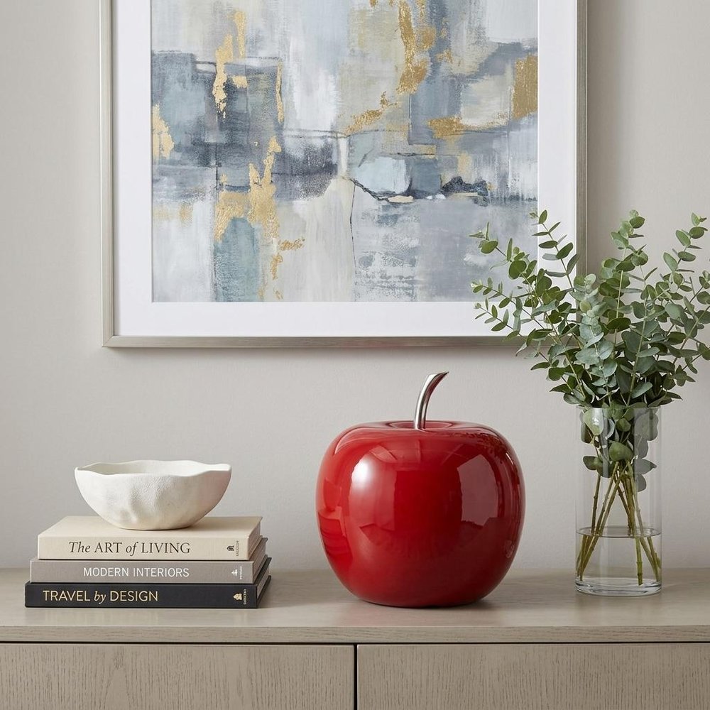 11" Red and Silver Aluminum Decorative Apple