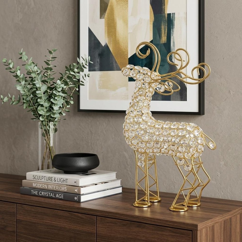 19" Gold Metal Reindeer Figurine