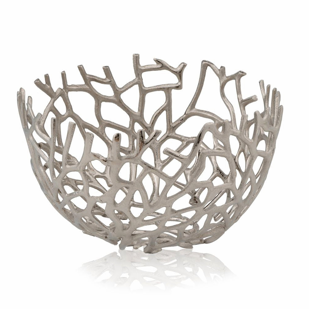 15" Silver Aluminum Twigs Centerpiece Bowl