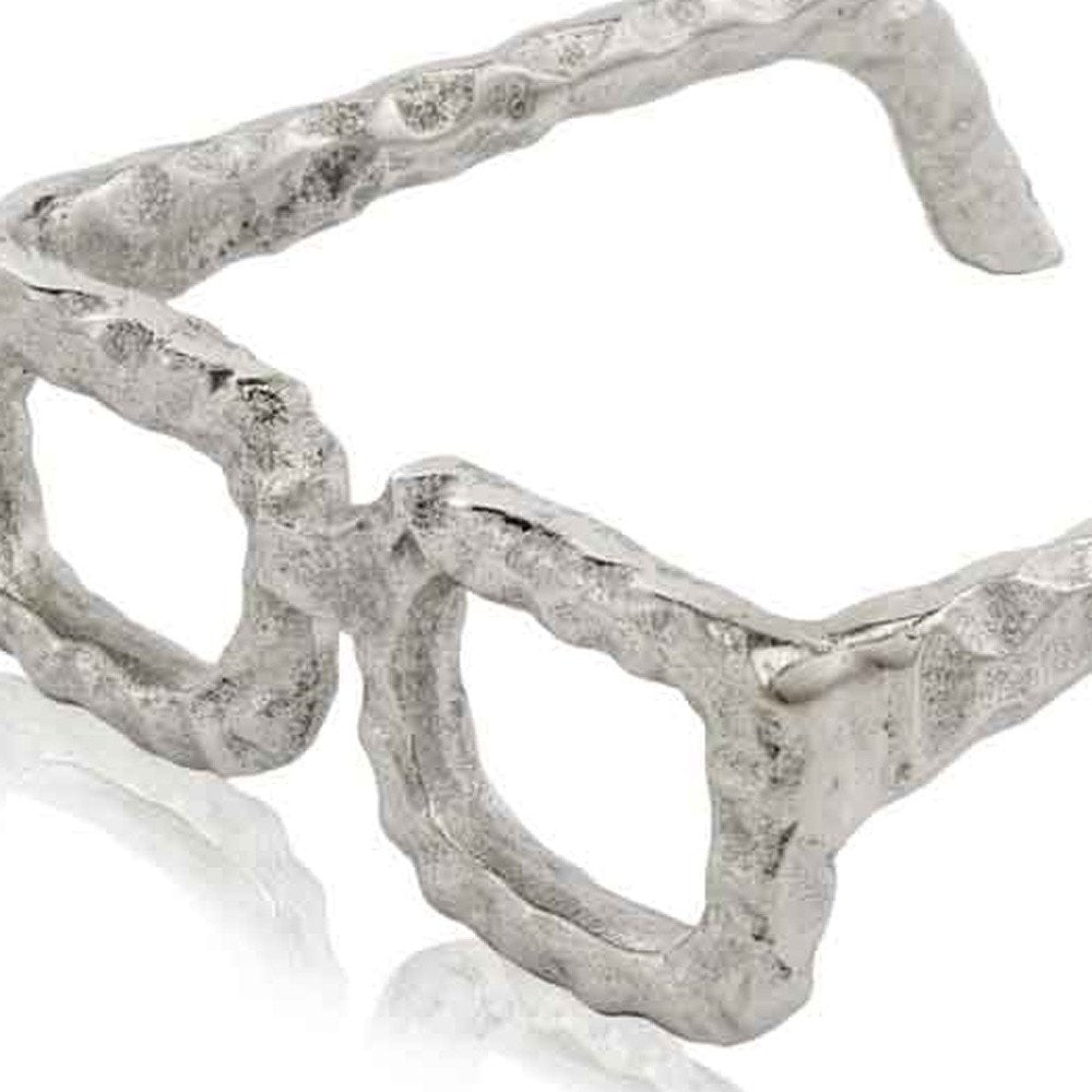 7" Silver Aluminum Textured Square Eyeglasses Tabletop Sculpture