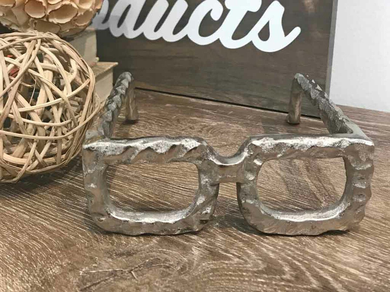 7" Silver Aluminum Textured Square Eyeglasses Tabletop Sculpture