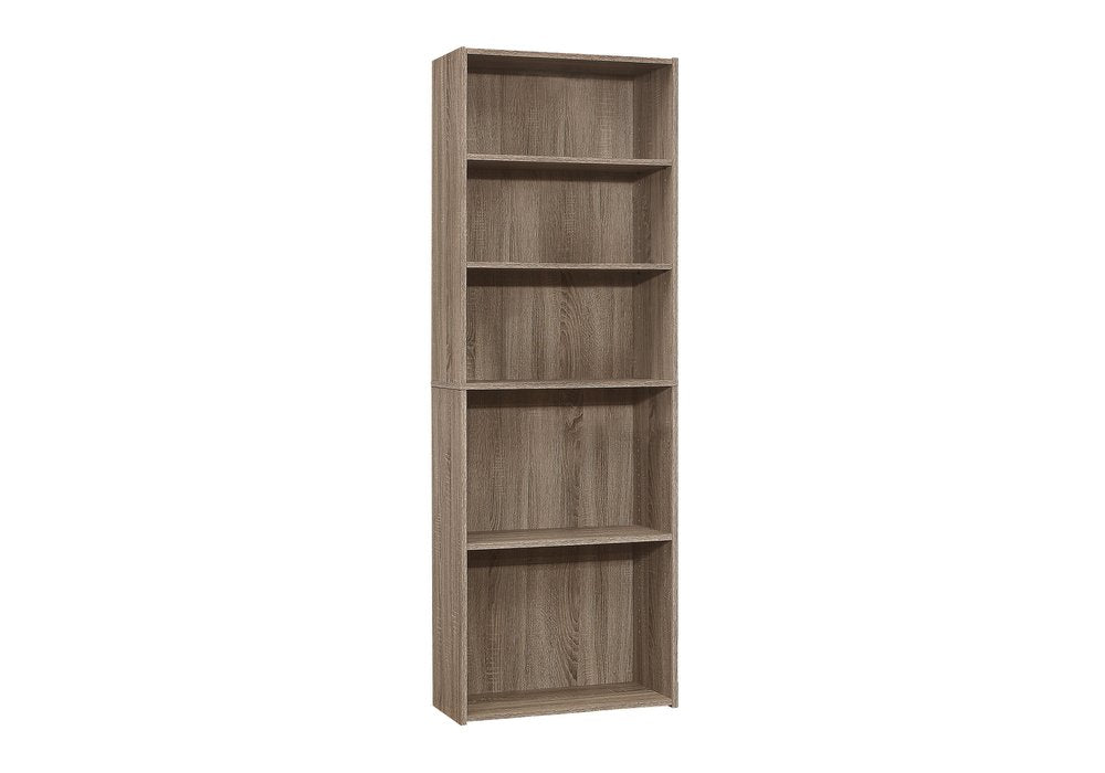 71" Taupe Distressed Wood Adjustable Five Tier Bookcase