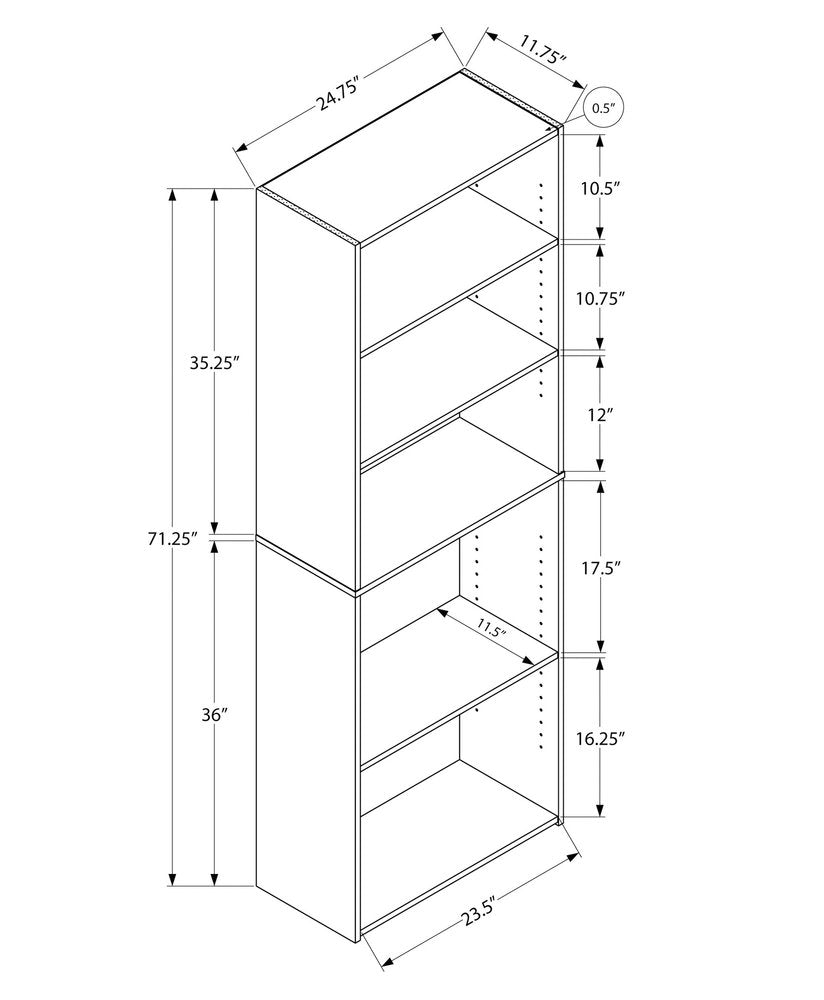 71" Gray Wood Adjustable Five Tier Bookcase