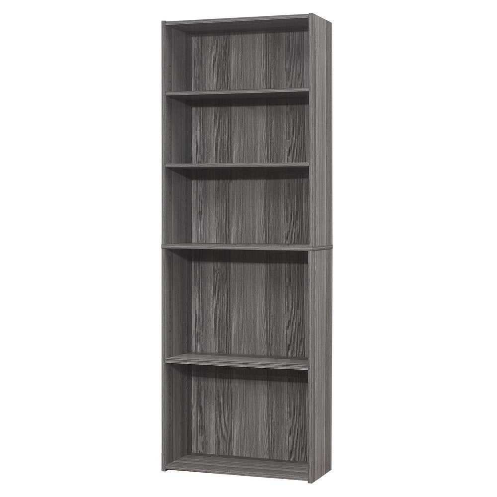 71" Gray Wood Adjustable Five Tier Bookcase