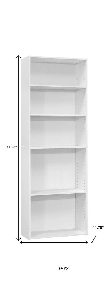 71" White Wood Adjustable Five Tier Bookcase