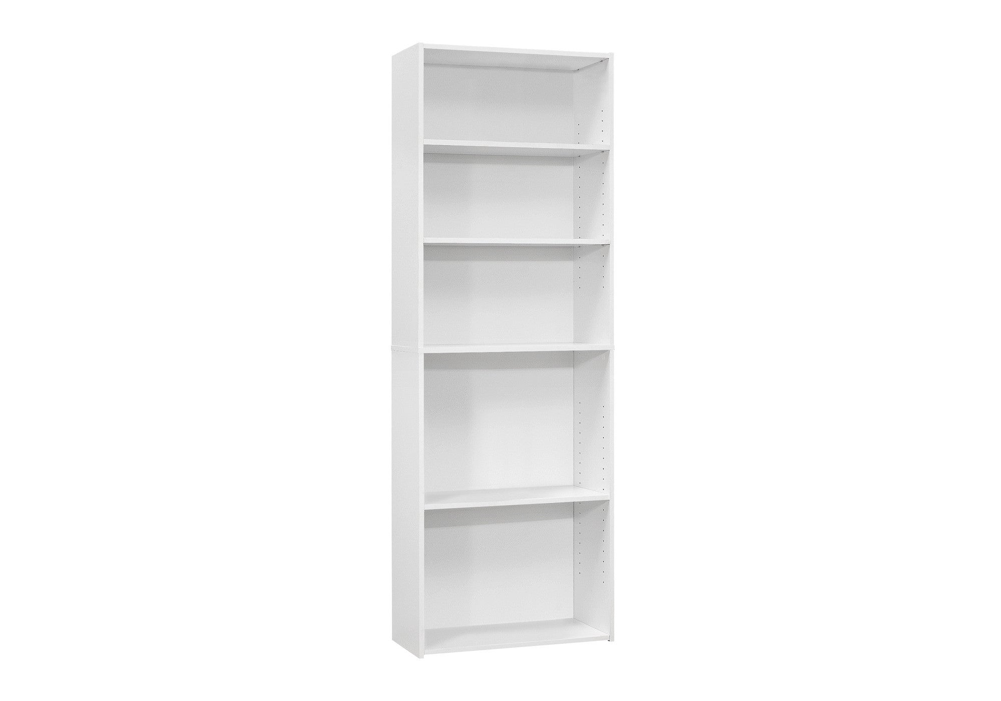 71" White Wood Adjustable Five Tier Bookcase