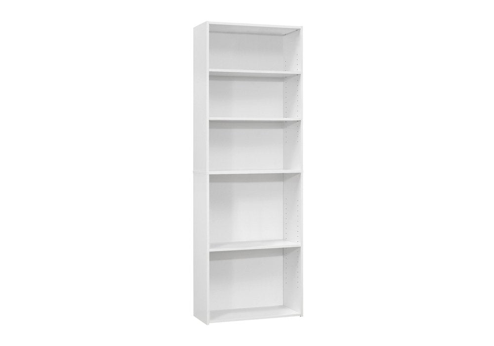 71" White Wood Adjustable Five Tier Bookcase