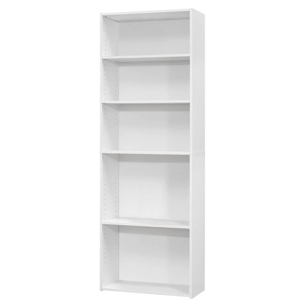 71" White Wood Adjustable Five Tier Bookcase