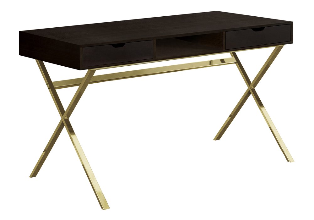 24" Dark Brown and Gold Computer Desk With Two Drawers