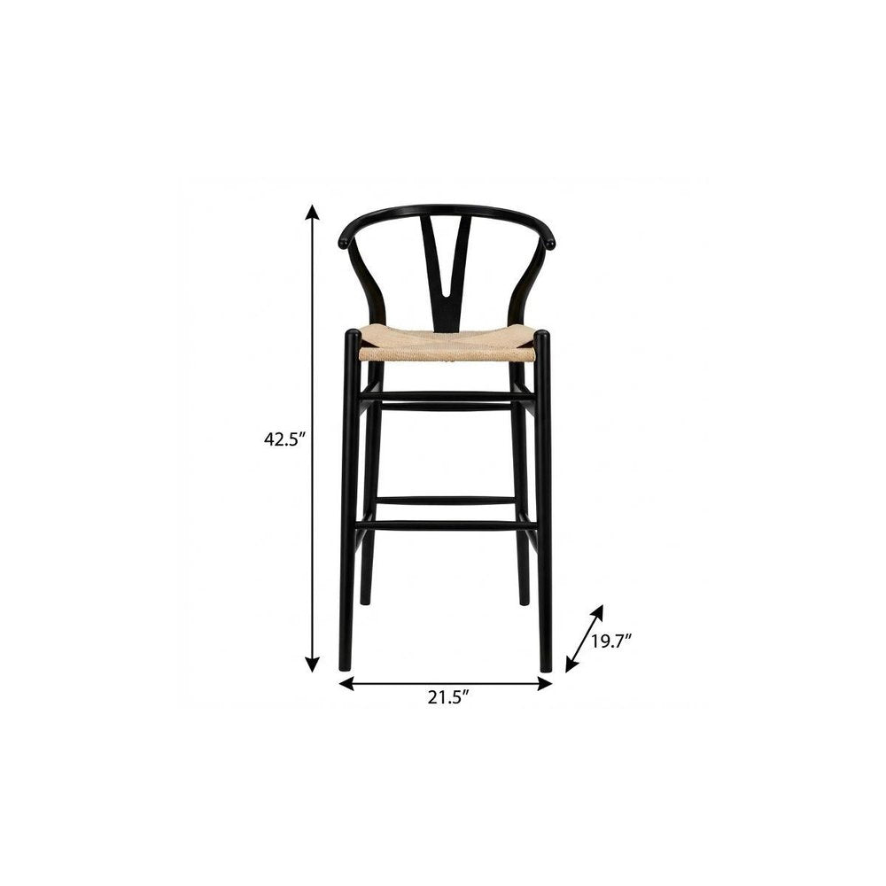 30" Natural And Black Solid Wood Low Back Counter Height Bar Chair