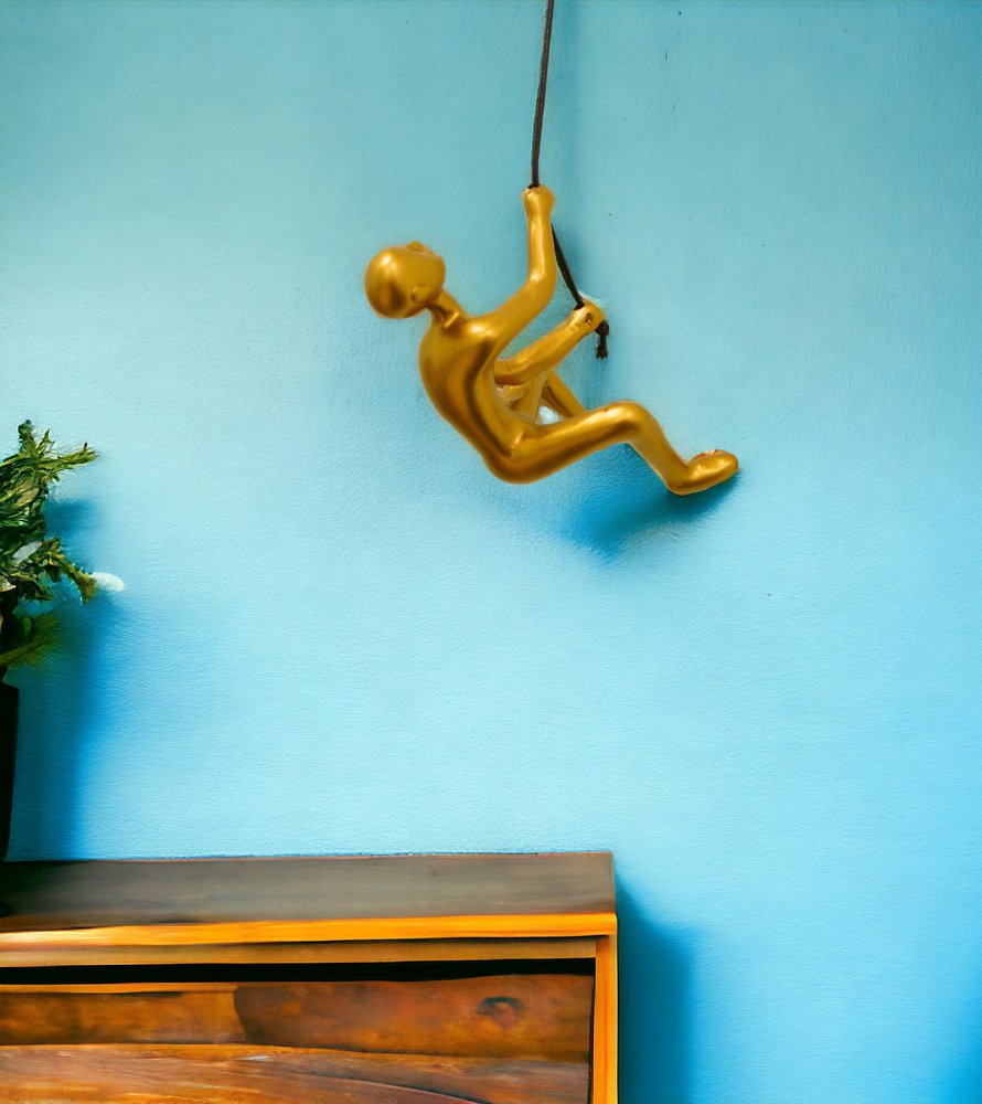 6" X 3" Gold Resin Climbing Man Hanging Dimensional Sculpture
