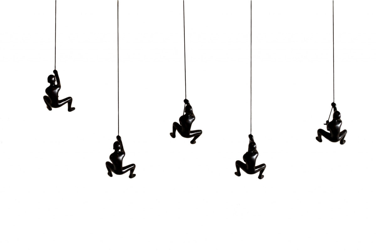 Set of Five Black Resin Climbing Man Hanging Dimensional Sculpture