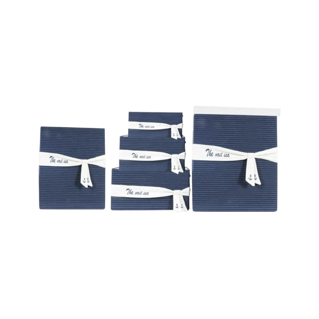 13.5" X 17" X 22.5" Blue Fabric Basket With Bow Decoration Set Of 5