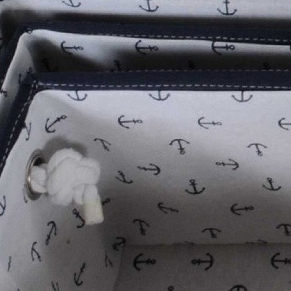 13.5" X 17" X 22.5" Blue Fabric Basket With Bow Decoration Set Of 5