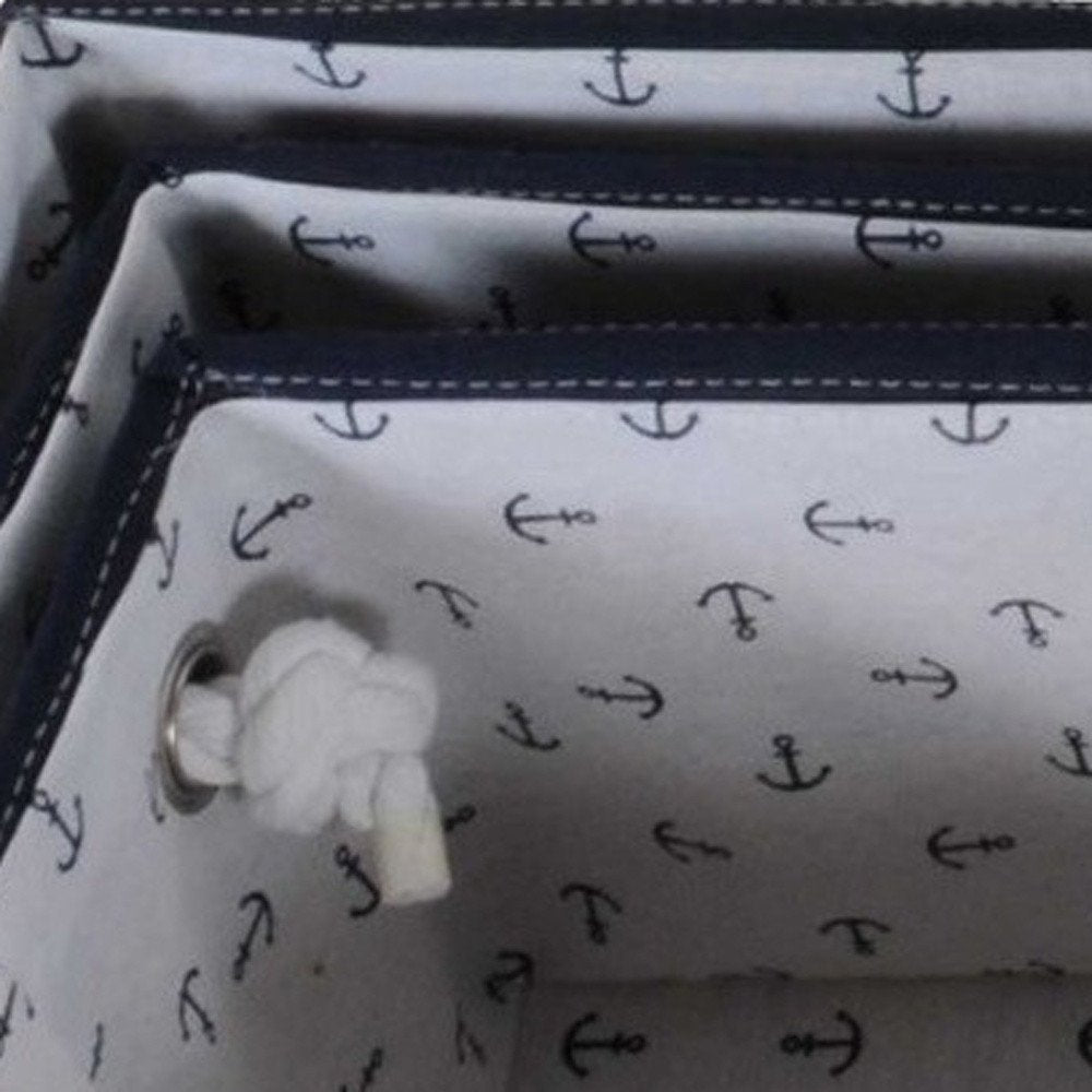 13.5" X 17" X 22.5" Blue Fabric Basket With Bow Decoration Set Of 5