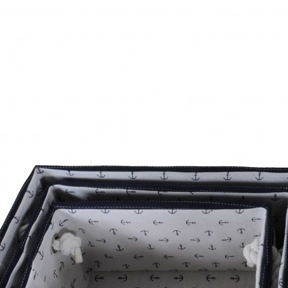 13.5" X 17" X 22.5" Blue Fabric Basket With Bow Decoration Set Of 5