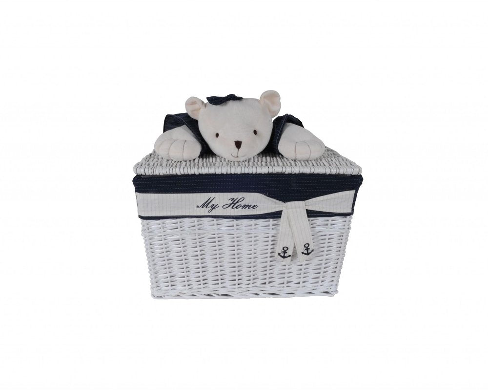 Set of Five Blue And White Rattan Basket