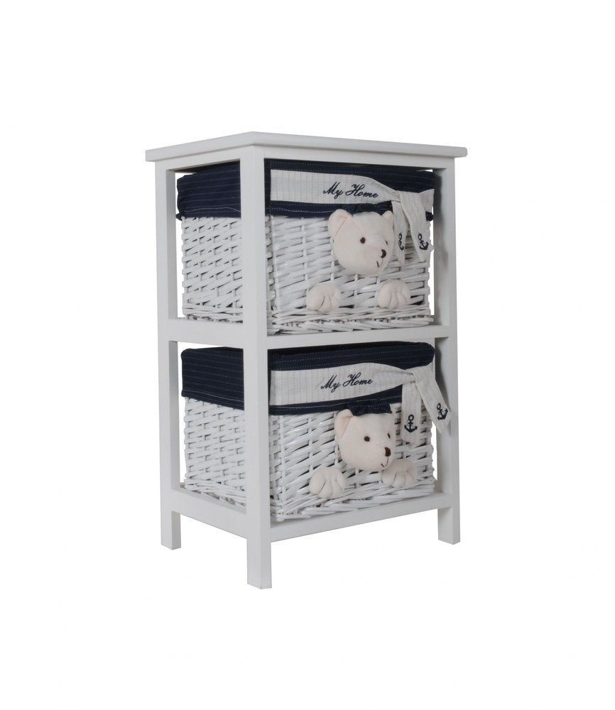 12.5" X 16" X 25" White Blue Portable 2 Drawers