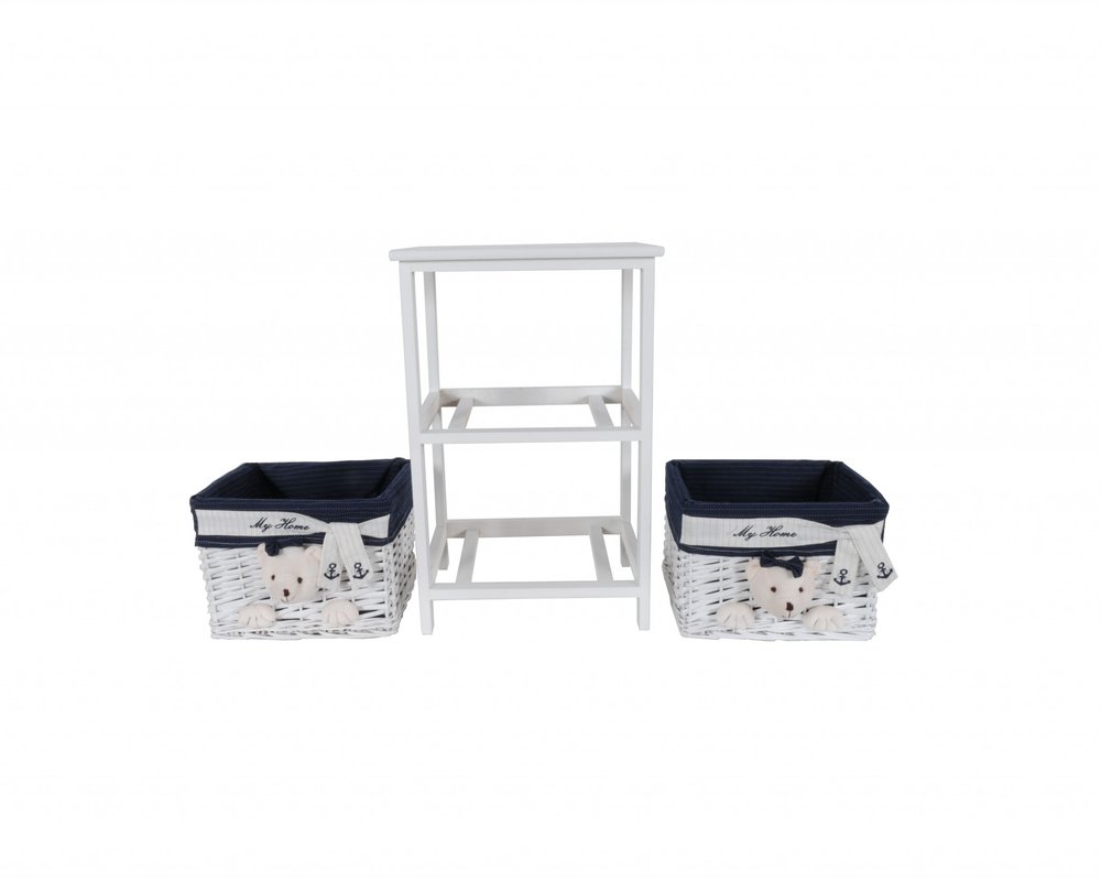 12.5" X 16" X 25" White Blue Portable 2 Drawers