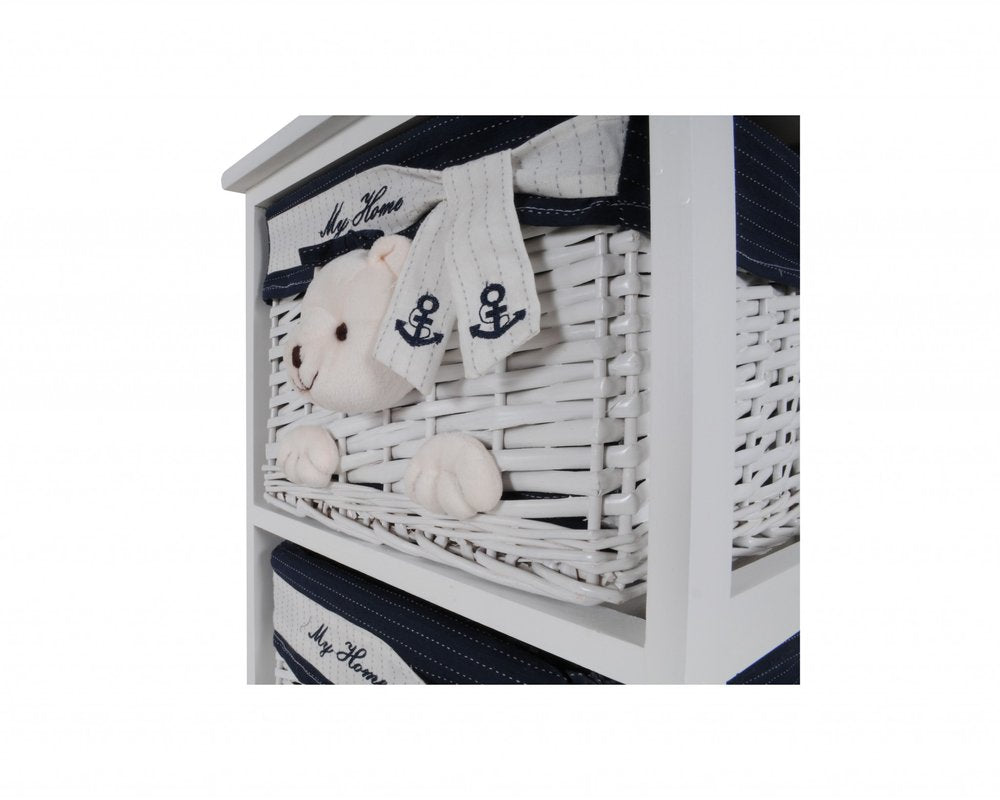 12.5" X 16" X 25" White Blue Portable 2 Drawers