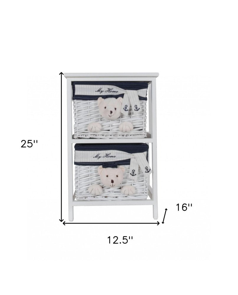12.5" X 16" X 25" White Blue Portable 2 Drawers